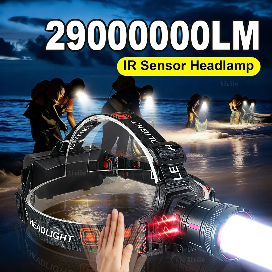 

Светодиодный налобный фонарь с ИК-датчиком 29000000LM, сверхмощный светодиодный налобный фонарь 800 Вт, перезаряжаемый налобный фонарик, налобный фонарь на 3500 м, фонарь для рыбалки
