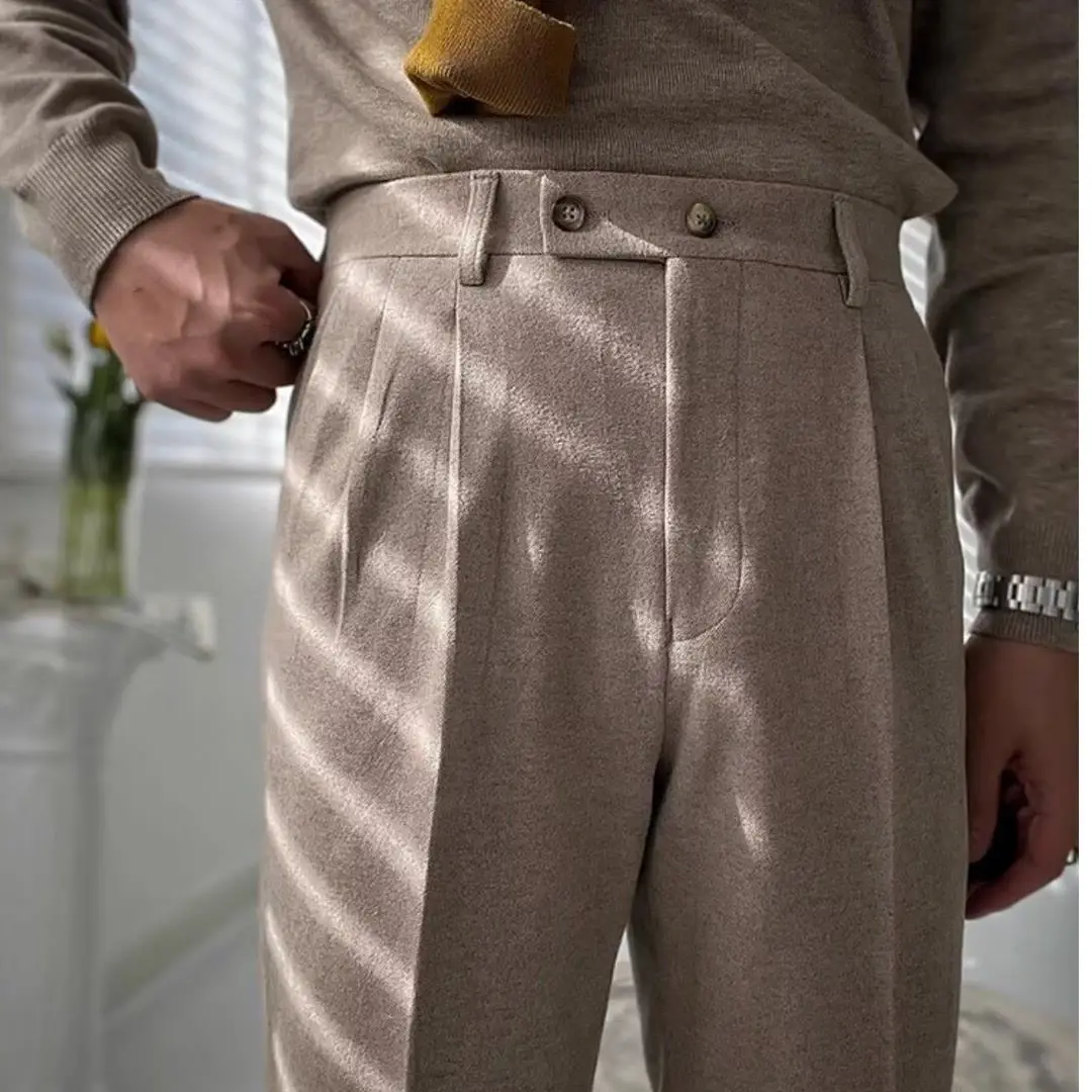 Autumn Fashion Versatile Casual Mens Pants Formal Trendy Business High-end Trousers New Men's Cropped Vestido Social Tweed