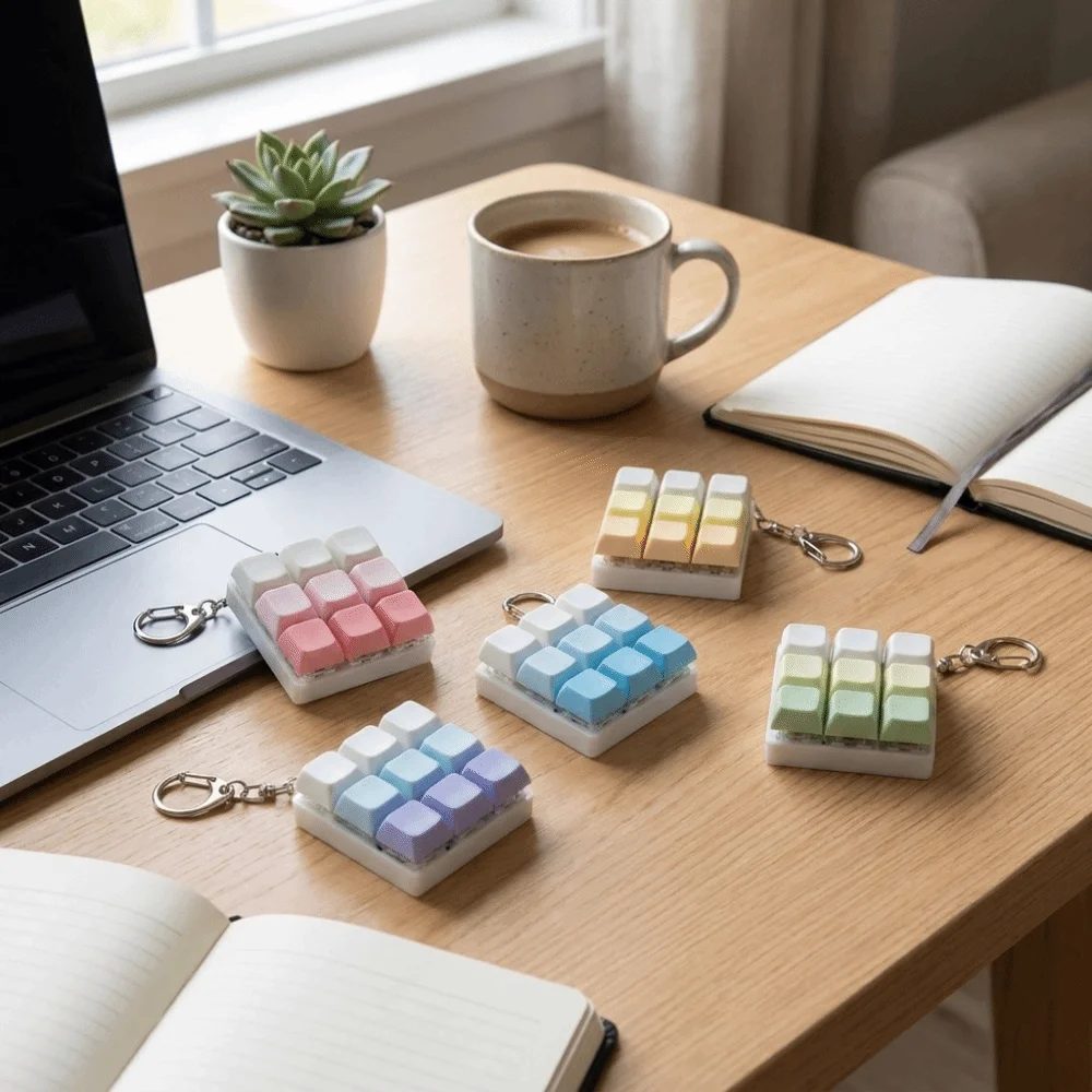 Small And Elegant Keyboard Keychain Compact Plastic Fidget Bag Pendant Light-up Portable Press Button Keyring Casual Wear