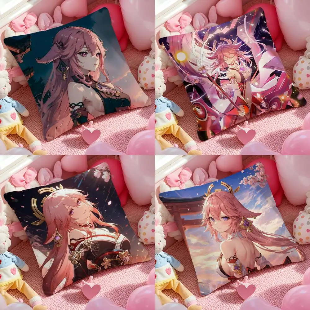 

Y-Yae Shrine Maiden Impact Pillow Case Soft Plush Fabric Double-Sided Printed Cushion Cover Warm Winter Sofa Pillow Case