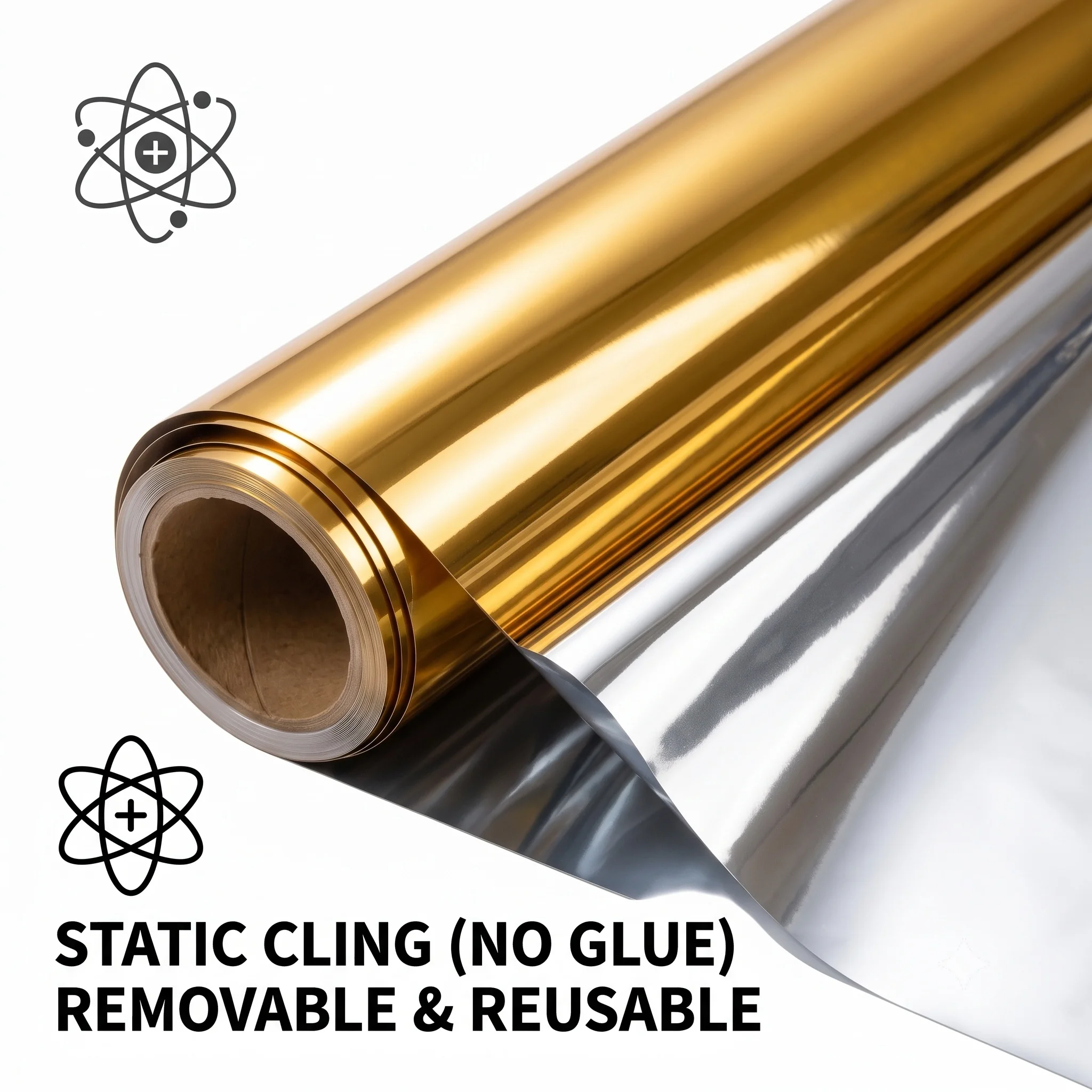 Gold Silver Static Cling Window Film 90X1/2/3/5cm No- Glue One-Way Daytime Privacy Tint Heat UV Block Removable Reusable