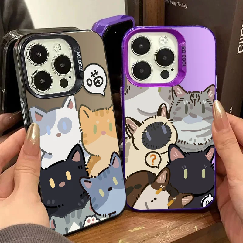 Hand Drawn Cute Kitten Cat Case for Xiaomi Redmi Note 13 12 11 Pro Plus 4G 5G 12S 11S 10S 10 9 9S 8 12C 13C A3 Plating Hard Capa