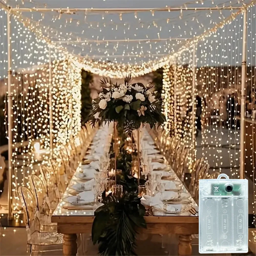 LED Curtain Light String Wedding Birthday Party Decor Battery Power Ramadan Decoration for Home 2026 Valentine's Day Eid Mubarak