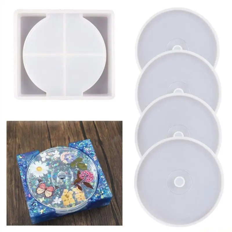 

31BF Glowing LED Round Set Epoxy Resin Mold Cup Mat Silicone Mould DIY Crafts Home Decor Casting Tools Mold