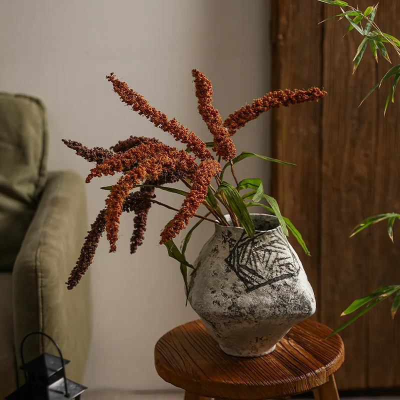 Vintage Ceramic Flower Vase Wabi Sabi Handmade Stoneware Pot Rustic Living Room Tabletop Pottery Vessel & Home Decor Accent