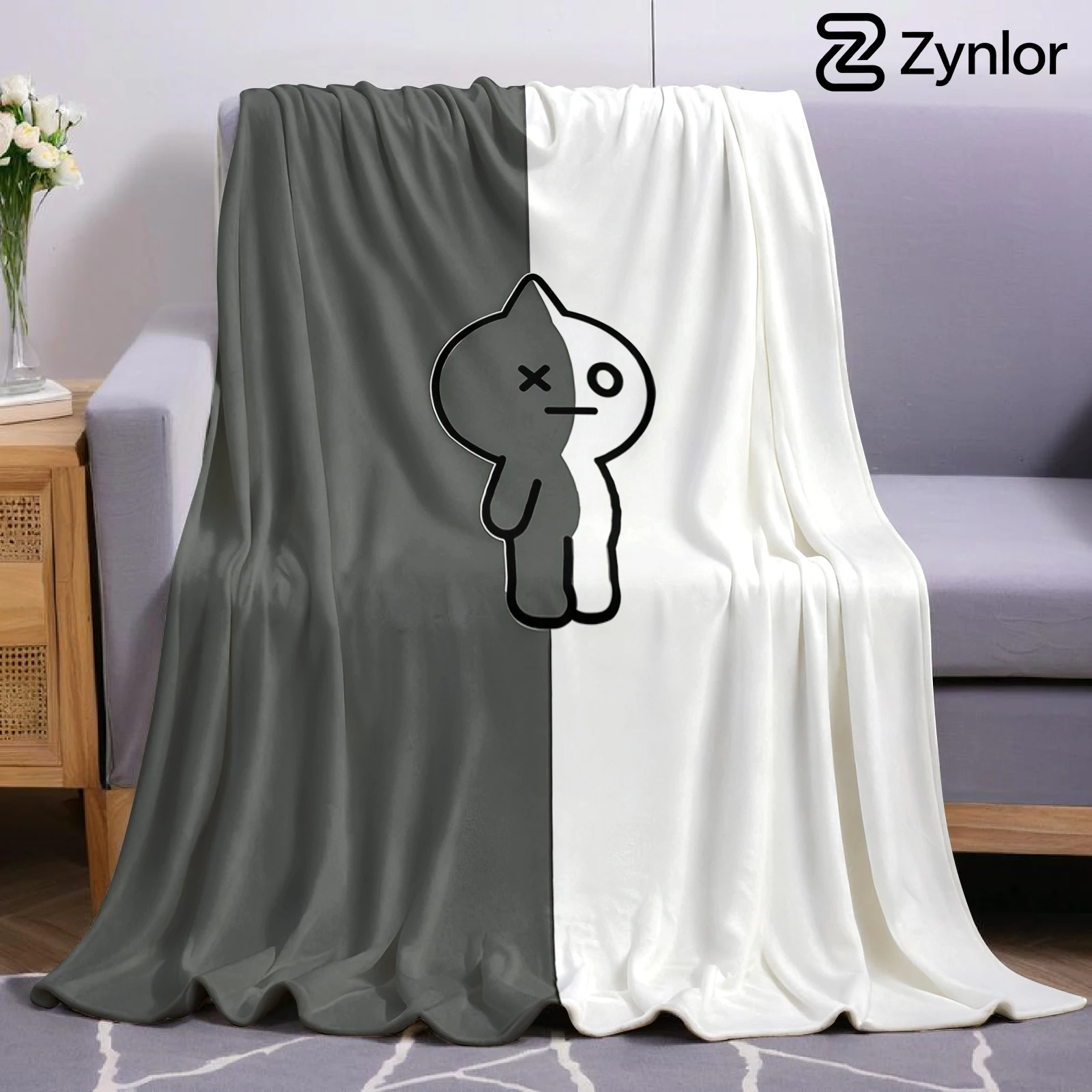 Half Black White Figure Ultra Soft Sherpa Fleece Blanket Fluffy Warm Thick Throw for Sofa Bedroom Couch Holiday Home Decor Gift