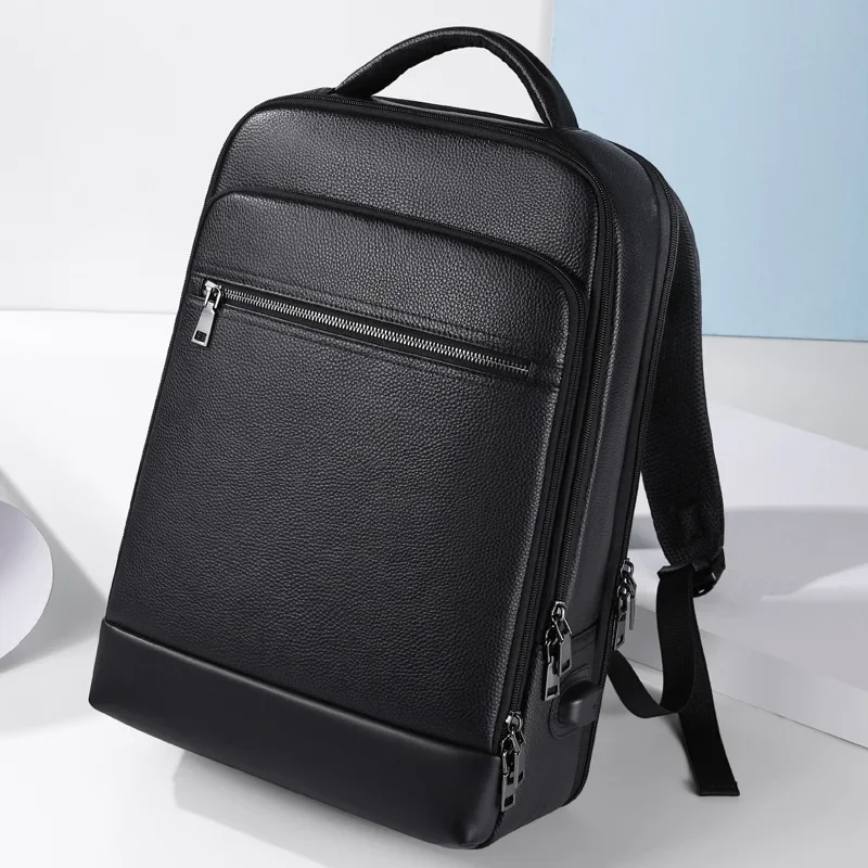 New Mens Genuine Leather Backpack Male Business Trips Computer Backpack Simple Fashion Travel Daily Commuting Large Capacity Bag