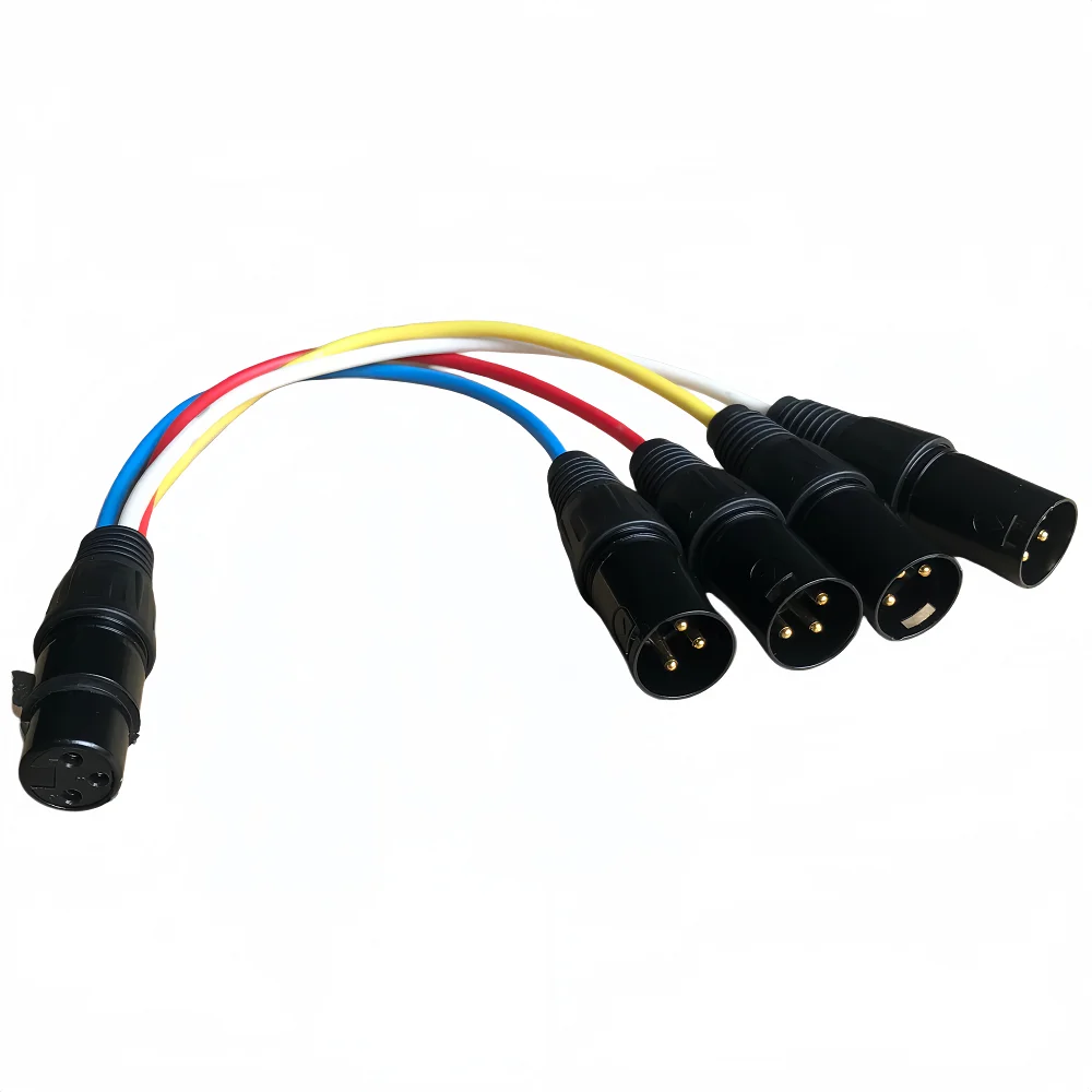 1 Female to 4 Male Xlr Splitter Cable (Multi-Channel Xlr Y-Cable), Balanced Audio / Dmx512 Lighting Signal Cable, Standard Three-Core Xlr (Xlr3) Interface, 30cm Jumper Cable