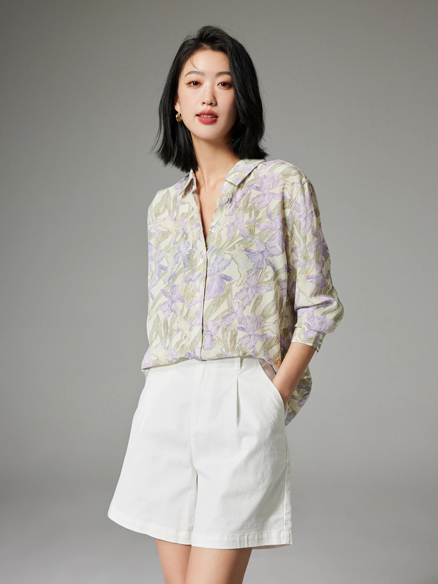 

Romantic Silk Long Sleeve Shirt Classic Pattern Washed Double Gauze Heavyweight Printed Women's Premium Fashion Commute Style