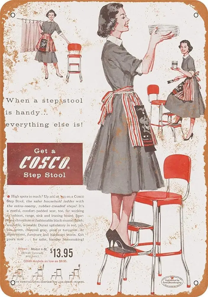 Letrero metálico Cosco Step Stool de 1957, gran letrero de aluminio, Tinsigneua66290