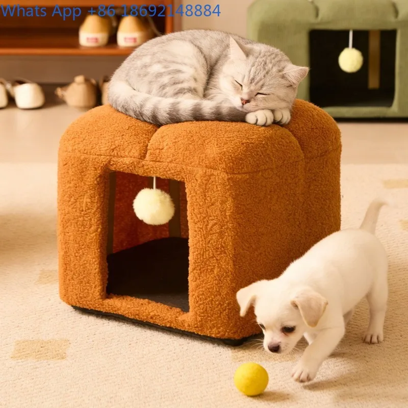 Cat Bed All-Season Warm Integrated Cream Style Living Room Storage Stool Entrance Shoe Bench