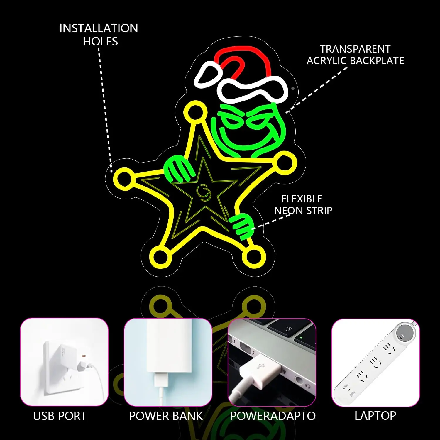عيد الميلاد ستار النيون USB عكس الضوء مصباح ليد يصل تسجيل الكرتون ستار شارة جدار ديكور للحزب غرفة نوم الاطفال هدية غرفة المعيشة واي فاي #4