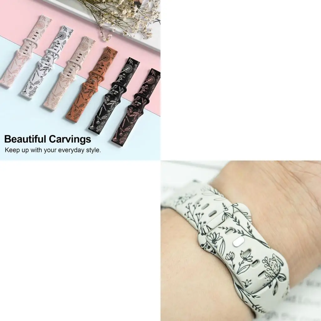 E1PF Stylish Flower Design Watchband Silicone Watch Straps Band for Smartwatch Models