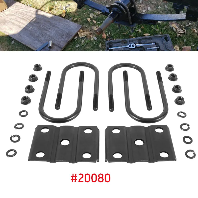 

20080 Trailer U Bolt Kit, Trailer Leaf Spring U Bolts Fits for 5200-7000lbs 3" Round Axle 7" Long 1/2" Dia