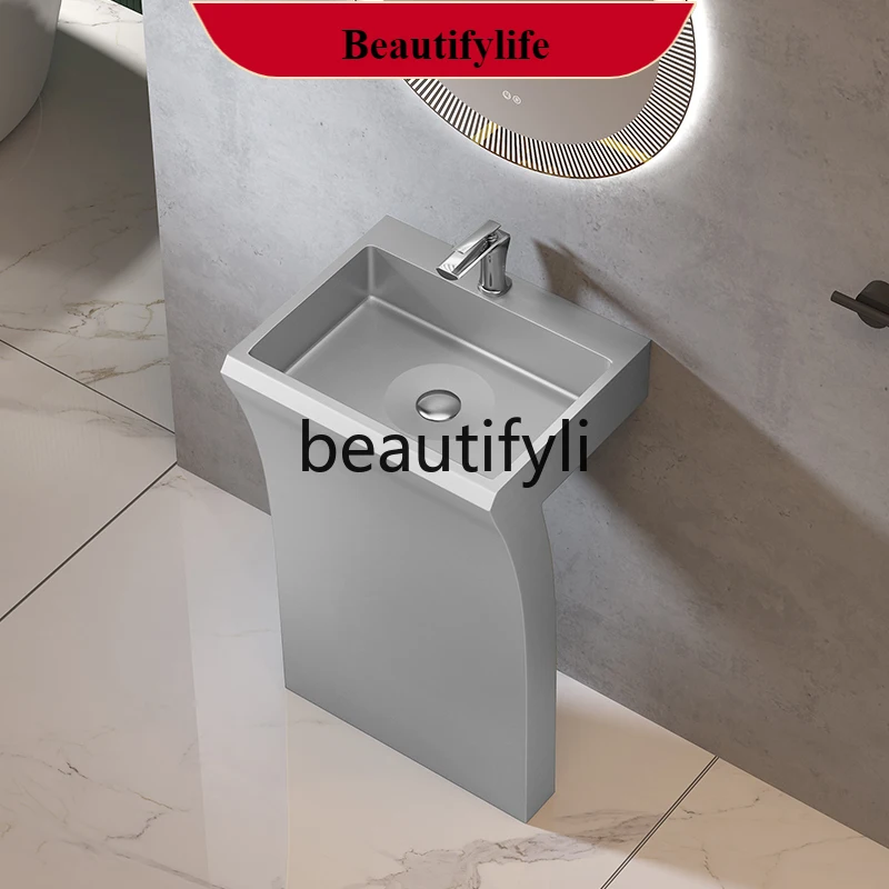 

B185 Stainless steel column type washbasin integrated floor type washbasin creative column basin