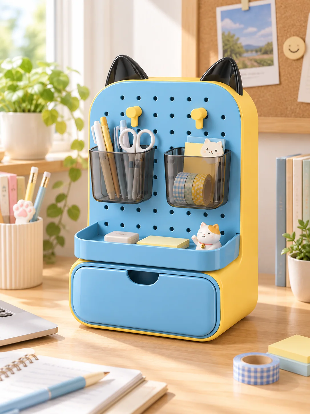 Desktop Pegboard Organizer with Drawer, Multifunctional Pen Holder and Stationery Storage Rack for Office Study Desk