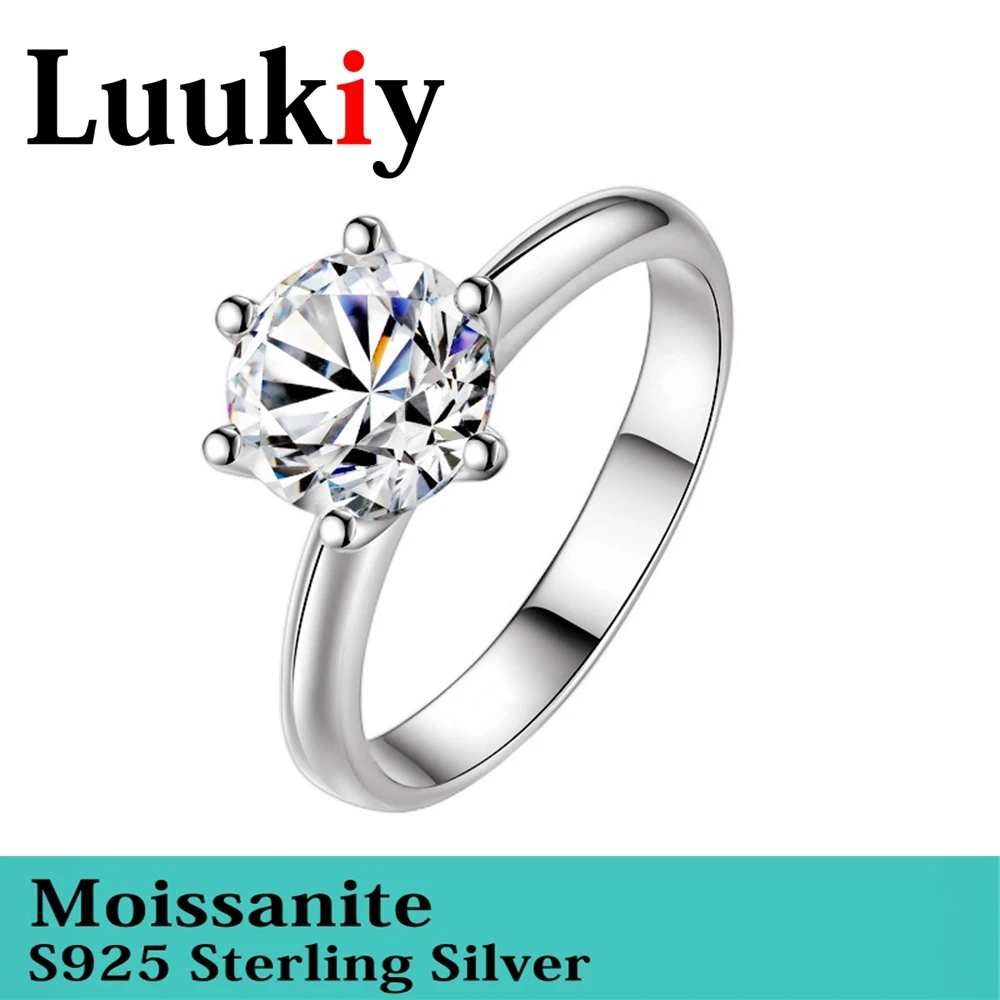 S925 Sterling Silver Six‑Prong Moissanite Ring 2/3/5CT Simulated Wedding Diamond Ring  Women Solitaire Finger Band