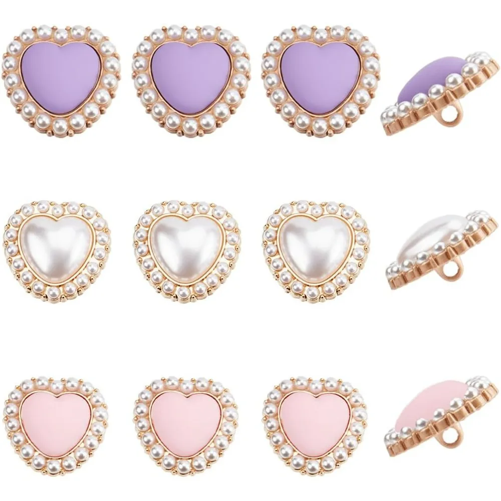 

A Box 3 Colors 15Pcs Pearl Peach Heart Button Metal Women's Love Button Sweater Cardigan Coat Decorative Buckle Round
