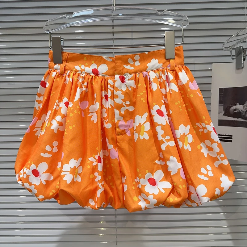 Casual Mini Printing Skirts For Women High Waist Spliced Zipper Summer Beach Style Temperament Fashion Short Skirt