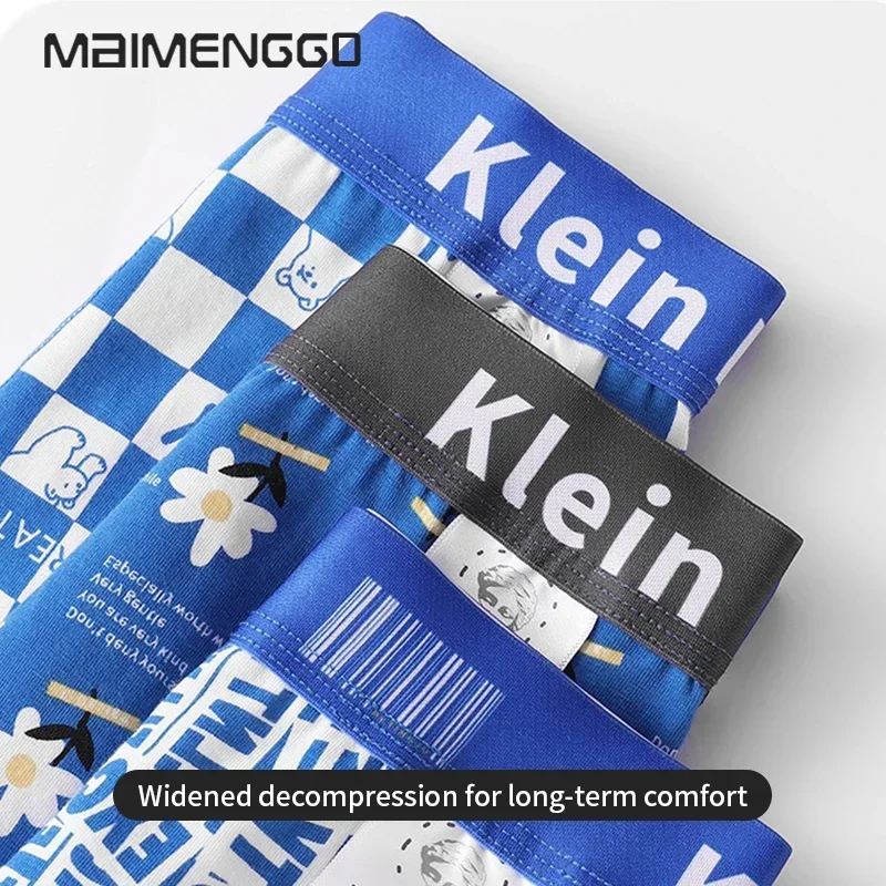 Men\'s Underwear Blue Design sense checkered stripes Personalized Printed Pure Cotton Flat Corner Panties Antibacterial Underwear