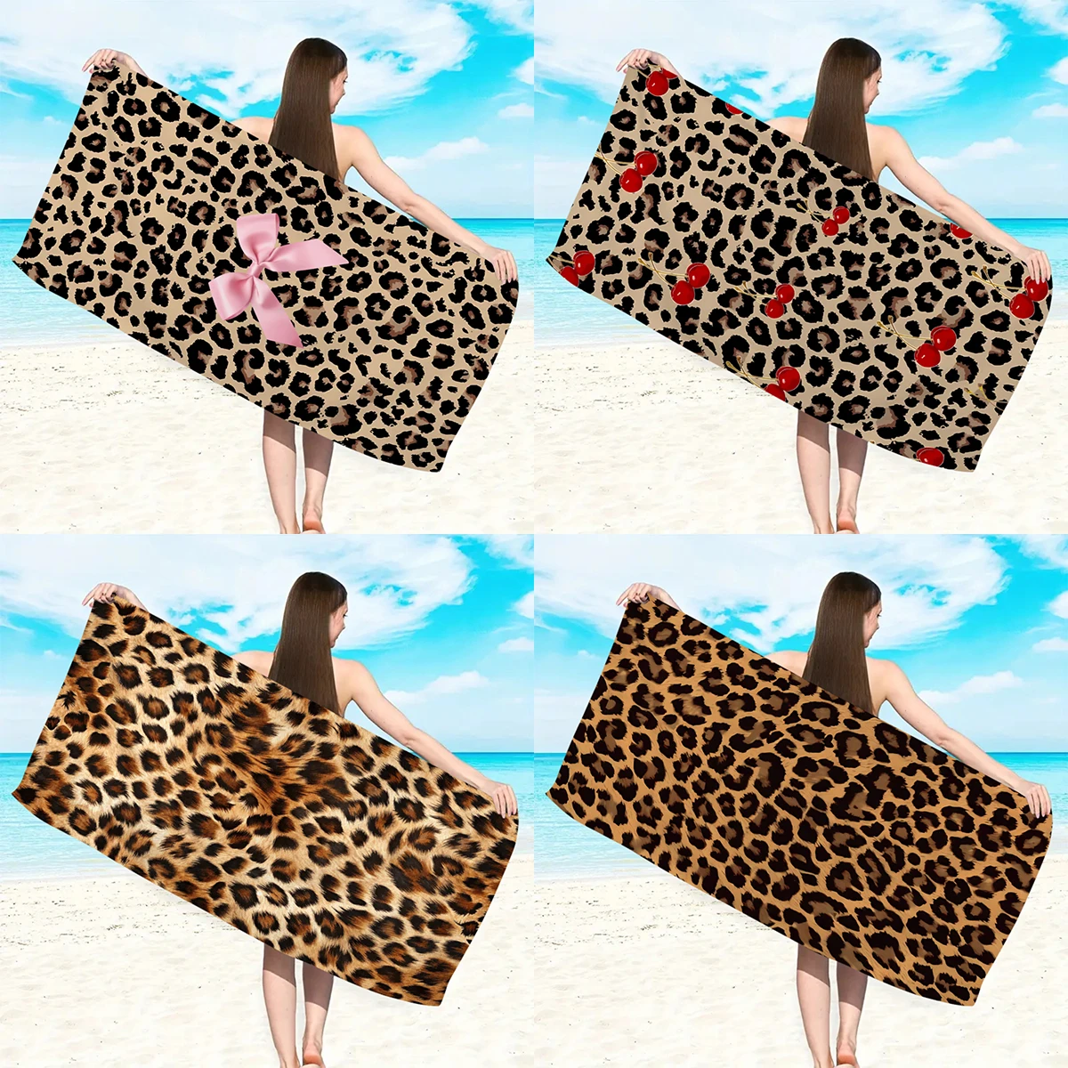 150/178cm 1pc Leopard Print Beach Towel Ultra Fine Fiber Quick Drying Absorbent Travel Swimming Pool Multifunctional Bath Towel
