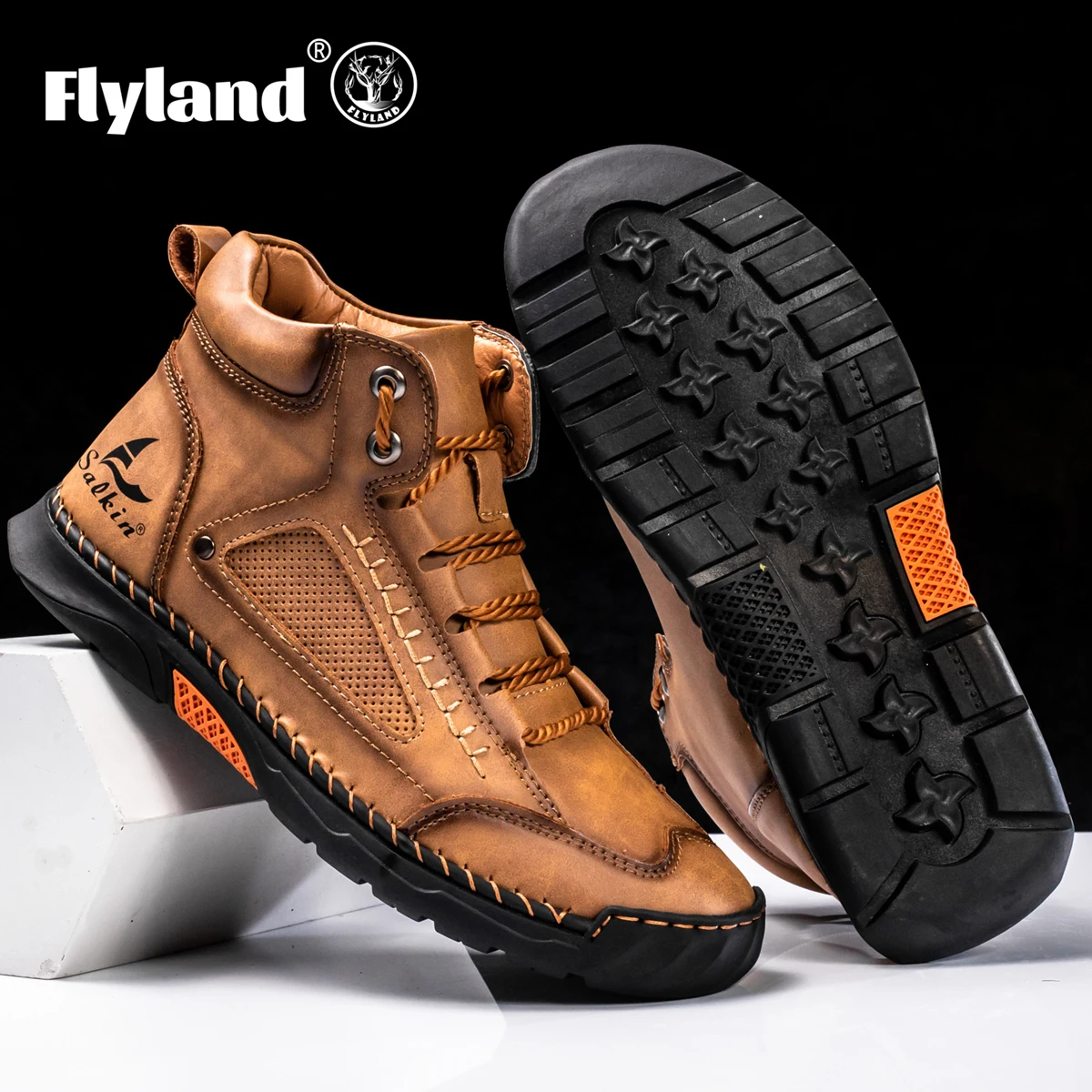 FLYLAND Men\'s Leather Ankle Boots Autumn Winter Mens Shoes Fashion Large Size Casual Boots