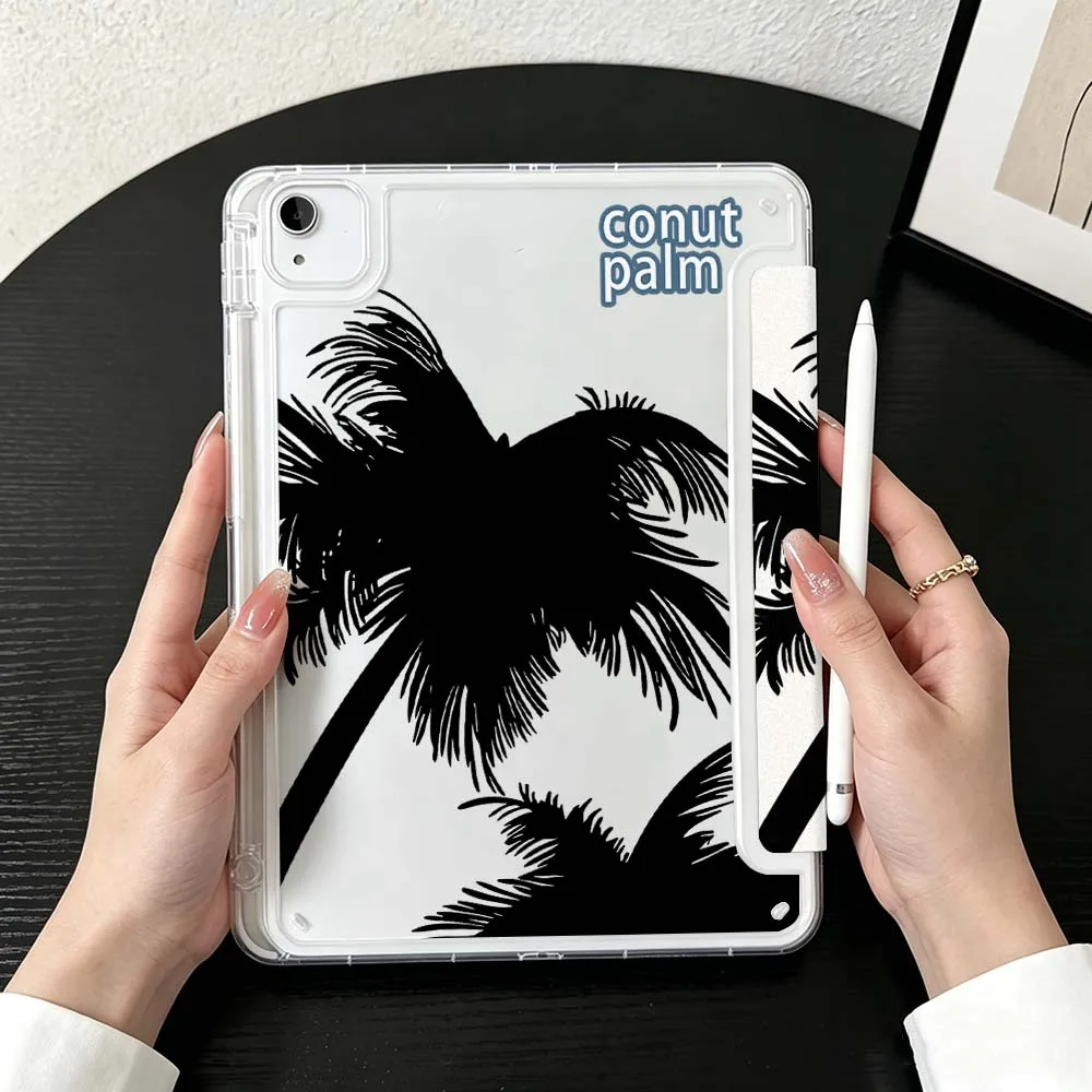Summer Coconut Tree Case For iPad Mini Pro Air 5 6 7 8 9 10th 11th 11 9.7 10.9 13 inch Transparent Y-Shaped Folding Tablet
