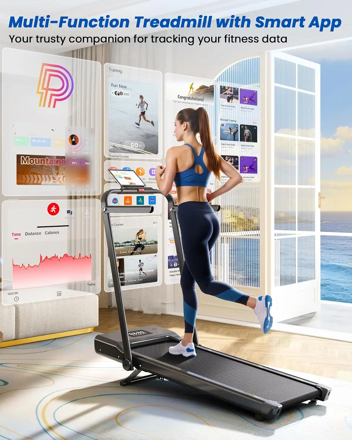Foldable Walking Pad Treadmill with Incline & Handle, Under Desk for Home Office, 300 lbs 3.0 HP with APP, Customized