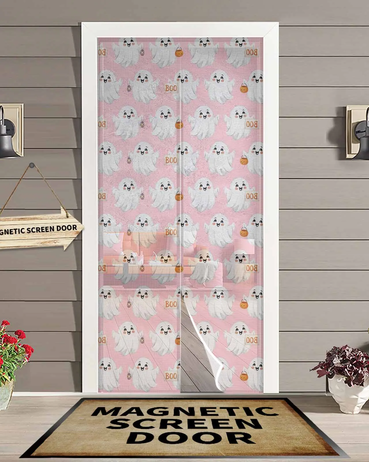 

Halloween Cute Cartoon Ghost Magnetic Door Curtain Living Room Bedroom Home Anti-mosquito Screen Door Curtain