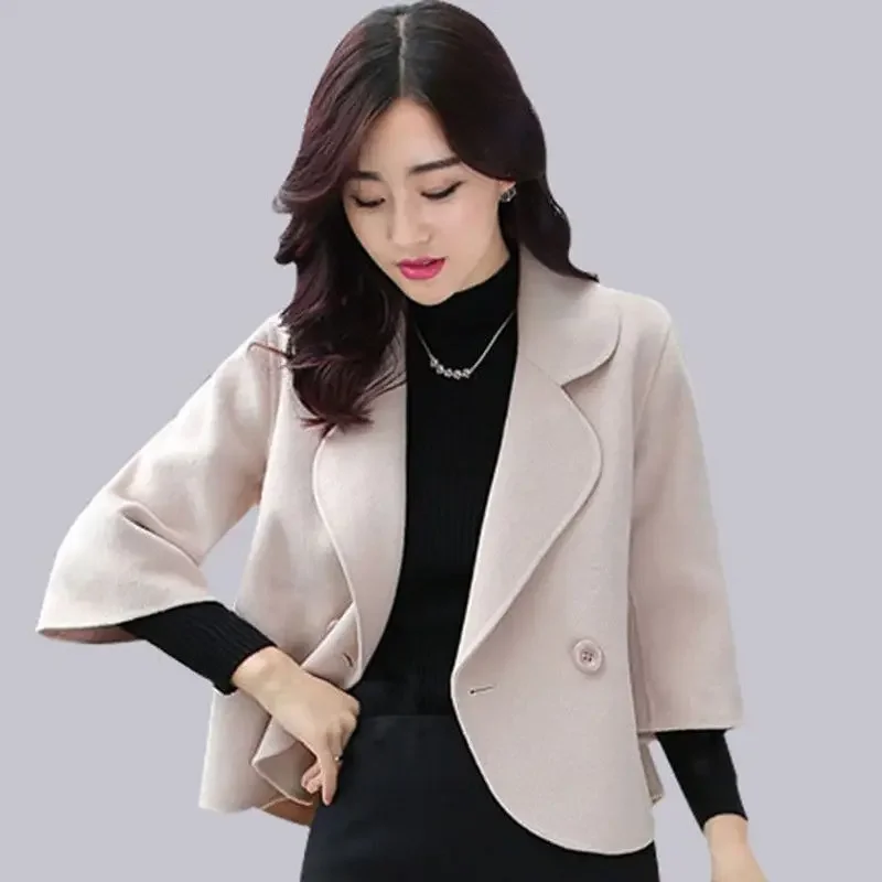 Blazer corto nuevo en mitad para mujer, abrigo de lana y mezclas, manga larga, mediano, moda 20224, chaquetas para mujer de alta calidad individual