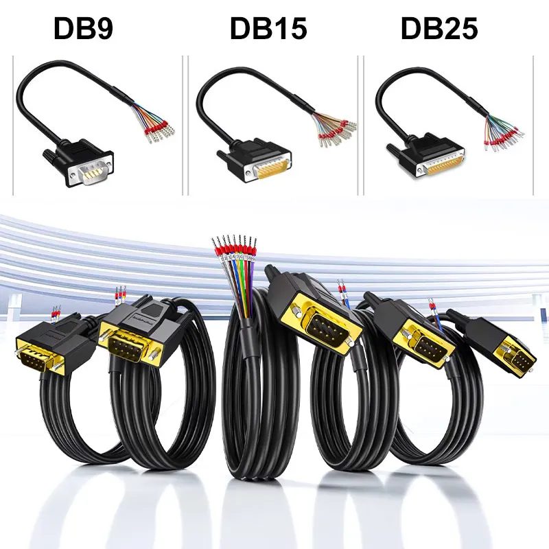 Industrial 26AWG DB9 DB15 DB25 Serial Connector Wire 9pin Parallel Plug Port Cable 1-20M Cable with Male Female Terminal Grade