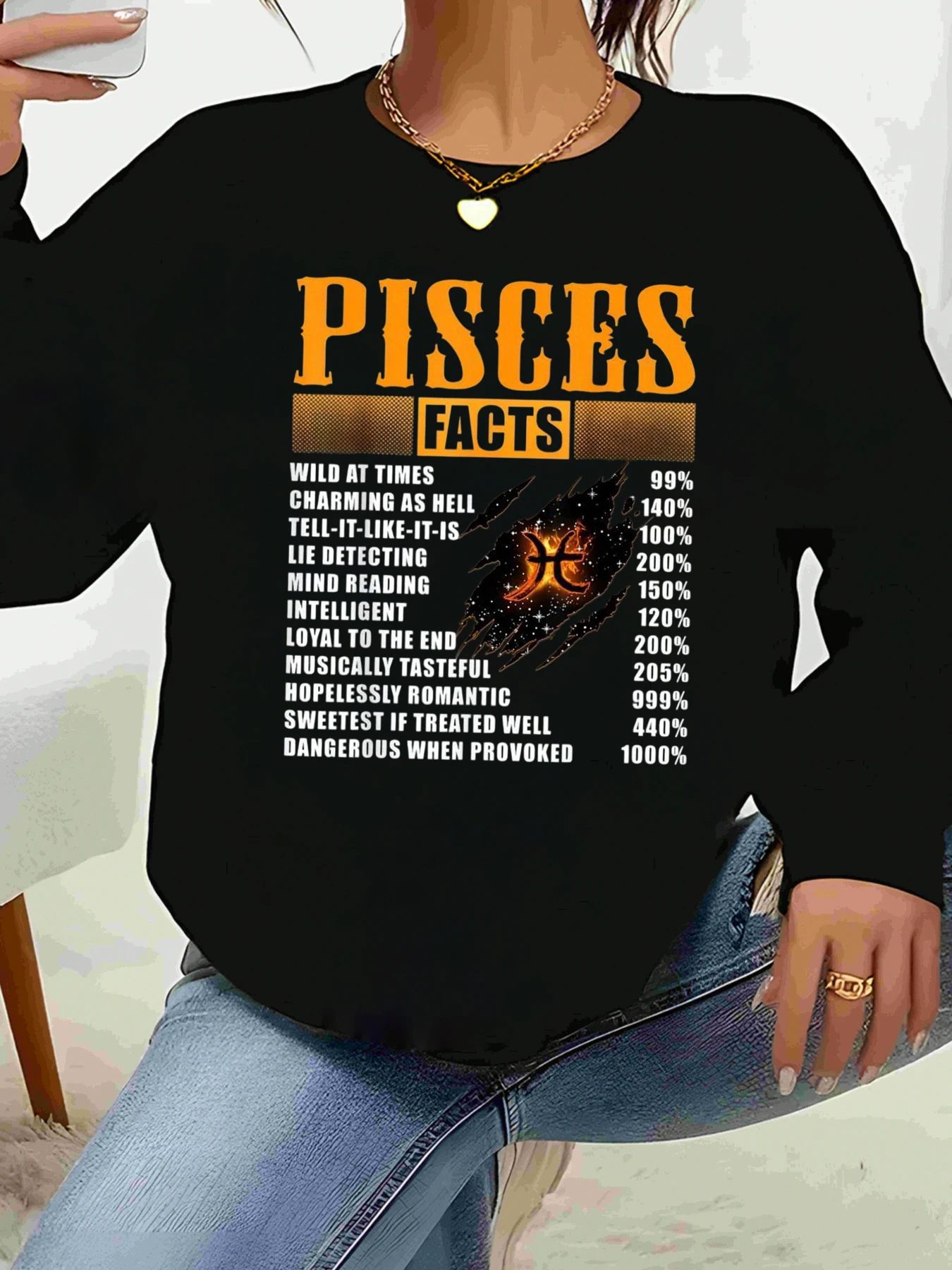 تي شيرت بأكمام طويلة مطبوع عليه برج الحوت من Pisces Facts للنساء ملابس كاجوال للاستخدام اليومي