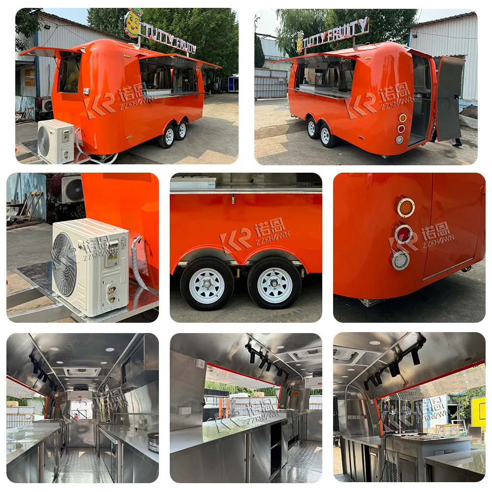 Concession Stainless Steel Food Trailer With Full Kitchen Equipments Street Restaurant Mobile Bbq Food Truck Fully Equipped