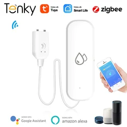 Tuya Zigbee-alarma con Sensor de agua, Detector de fugas de agua, alerta de inundación, sistema de alarma de seguridad de desbordamiento, funciona con Smart Life Zigbee Gateway