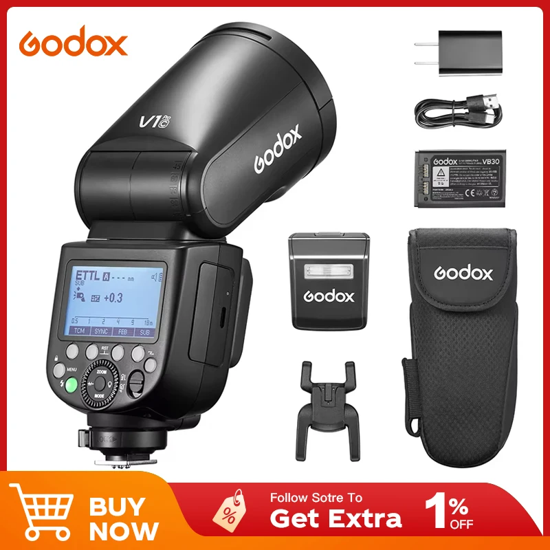 

Godox V1 Pro For Canon Nikon Sony Fuji Olympus TTL HSS 1/8000s Li-ion Round Head Camera Flash Light 2.4 G Wireless Transmission