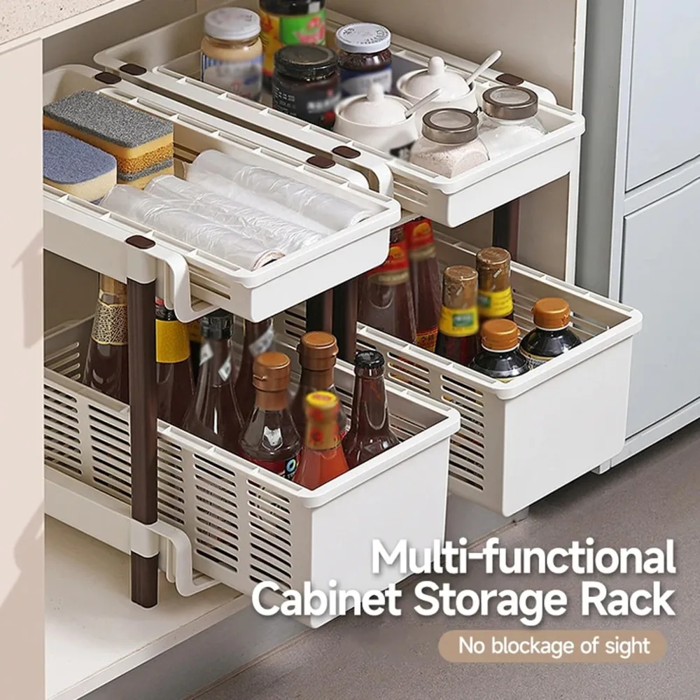 

Storage Rack With Pull-out Basket Layered Multi purpose Sink Shelf Seasoning Bottle Kitchen Storage Racks Trolley Storage Rack