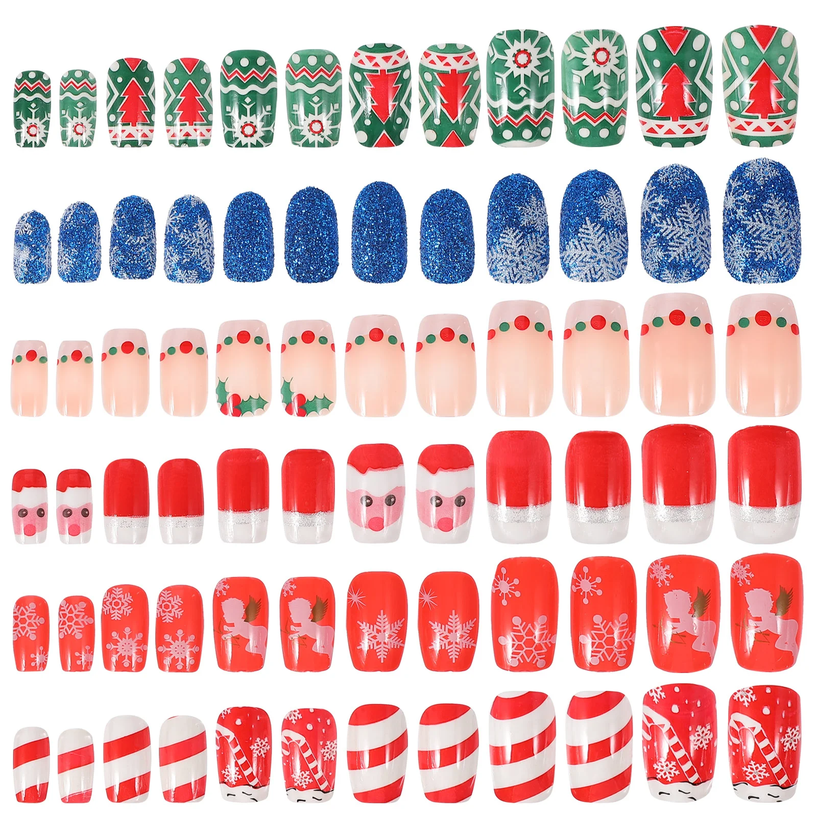 72 Pcs Christmas Nail Stickers Nails Fake Tip Self-Adhesive Decals Press on Coffin Red Manicure