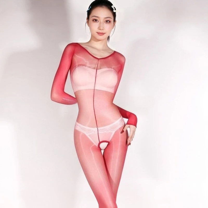 

Full Bodystocking Oil Shiny Jumpsuits Women Sexy Transparent Pantyhose Glossy Playsuit Lady Crotchless Pantihose Erotic Lingerie