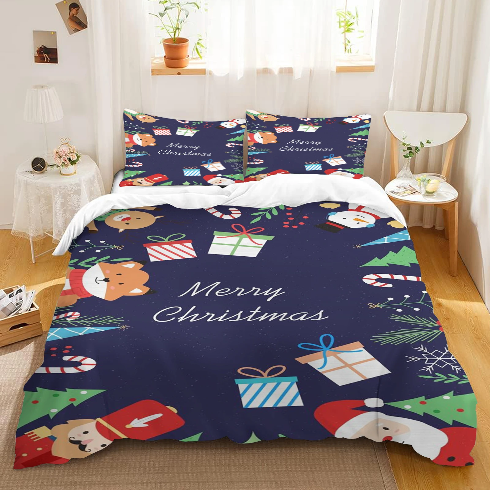 Christmas Snowman Duvet Cover Bedding Multi-size Quilt Cover Pillowcase Needlework Set Children's Gift Single Double Bed Size