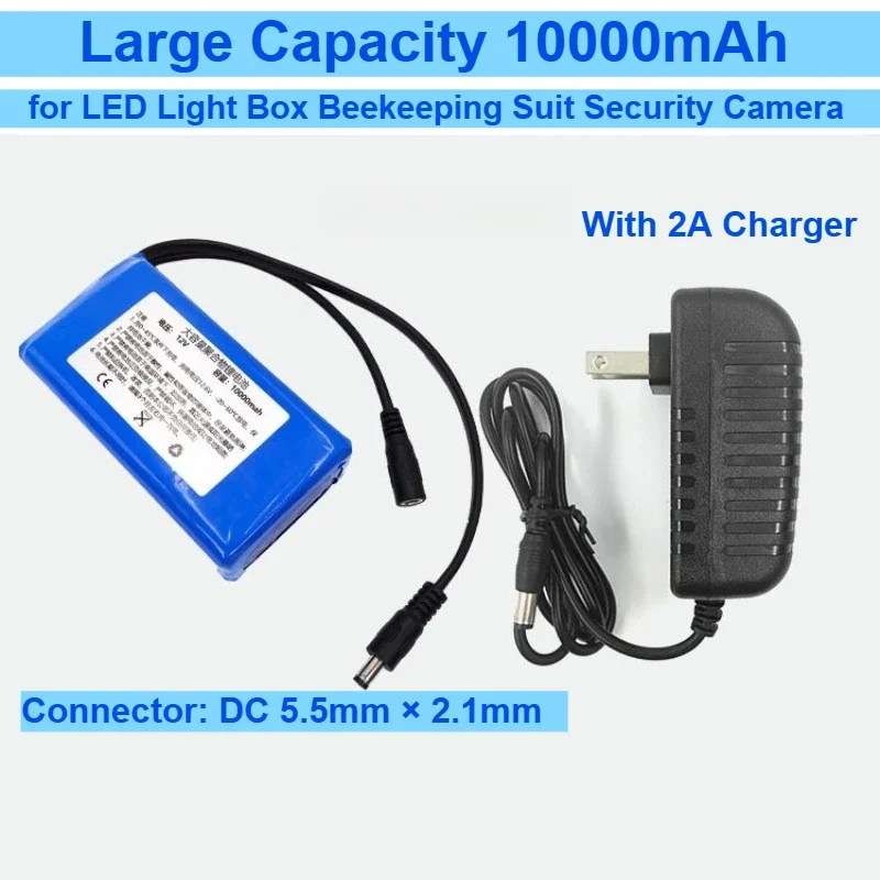 [NEW]  12V 10000mAh for LED Light Box Beekeeping Suit Security Camera on Charger Included Li-polymer Replacement Battery