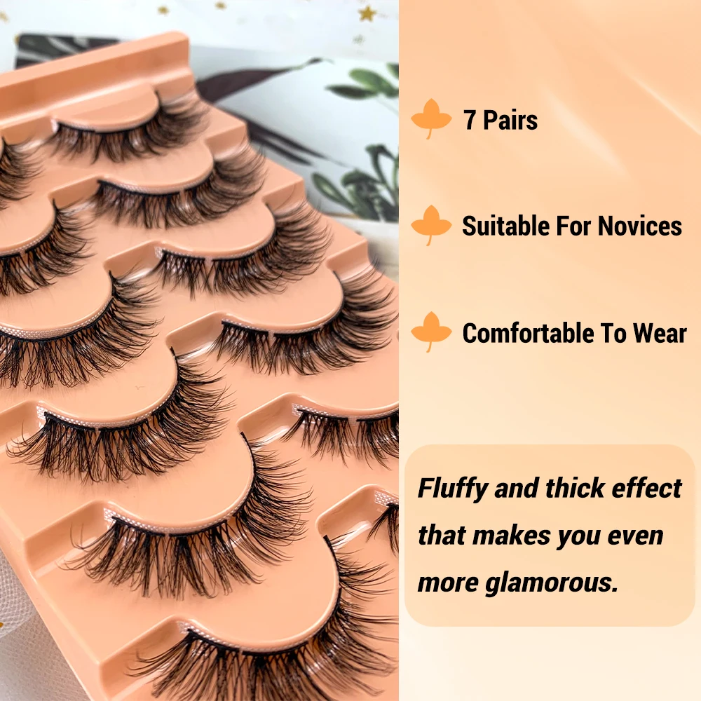 Segmented Full Strip Eyelashes Soft Natural Long Fluffy 7 Pairs False Lash Reusable Wispy Cross Style Mink Volume Make Up Tools