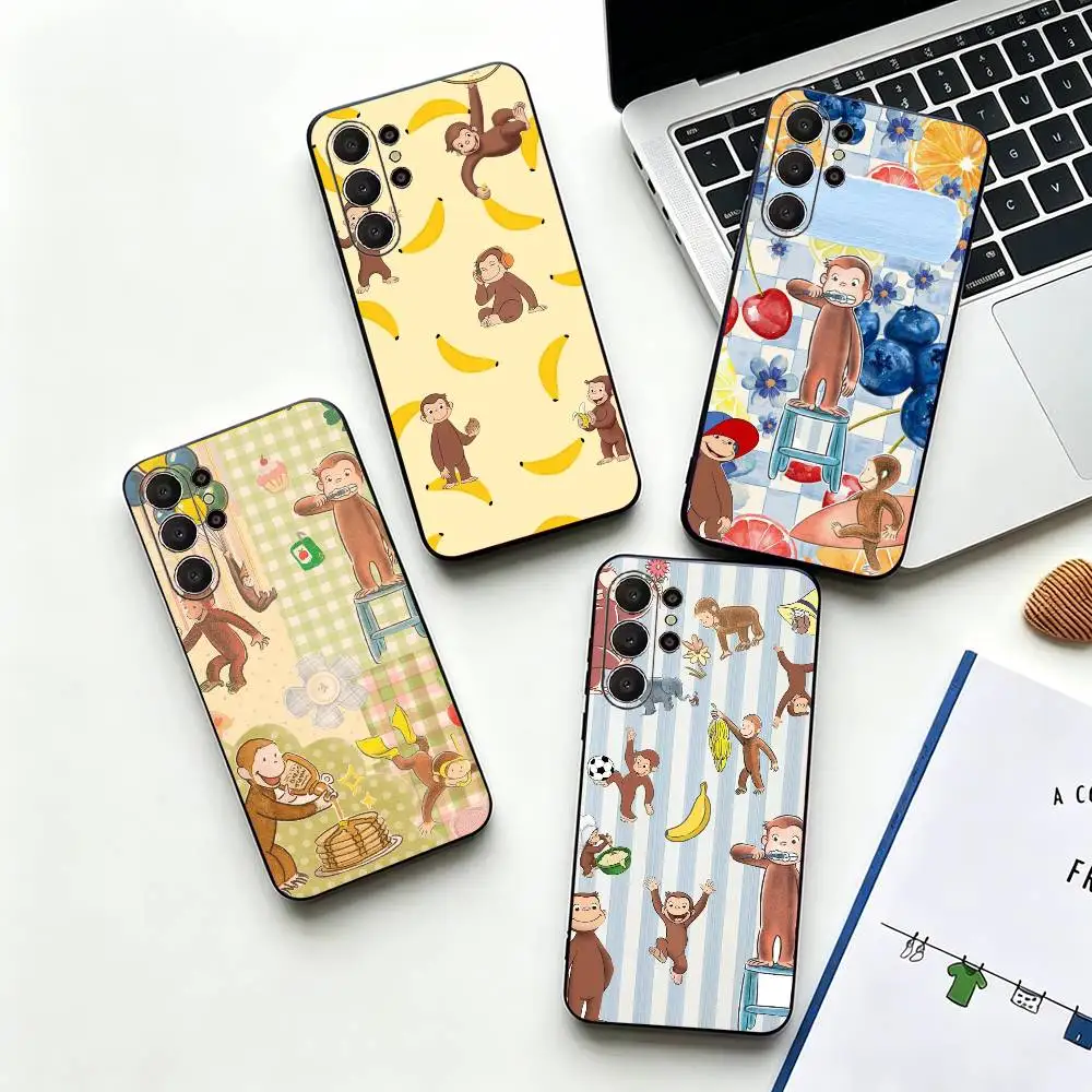 Cartoon C-Curious Georges Black Soft Silicone Phone Case for Samsung Ultra S26, S24, S21, S22, S23, S30, Plus, Lite