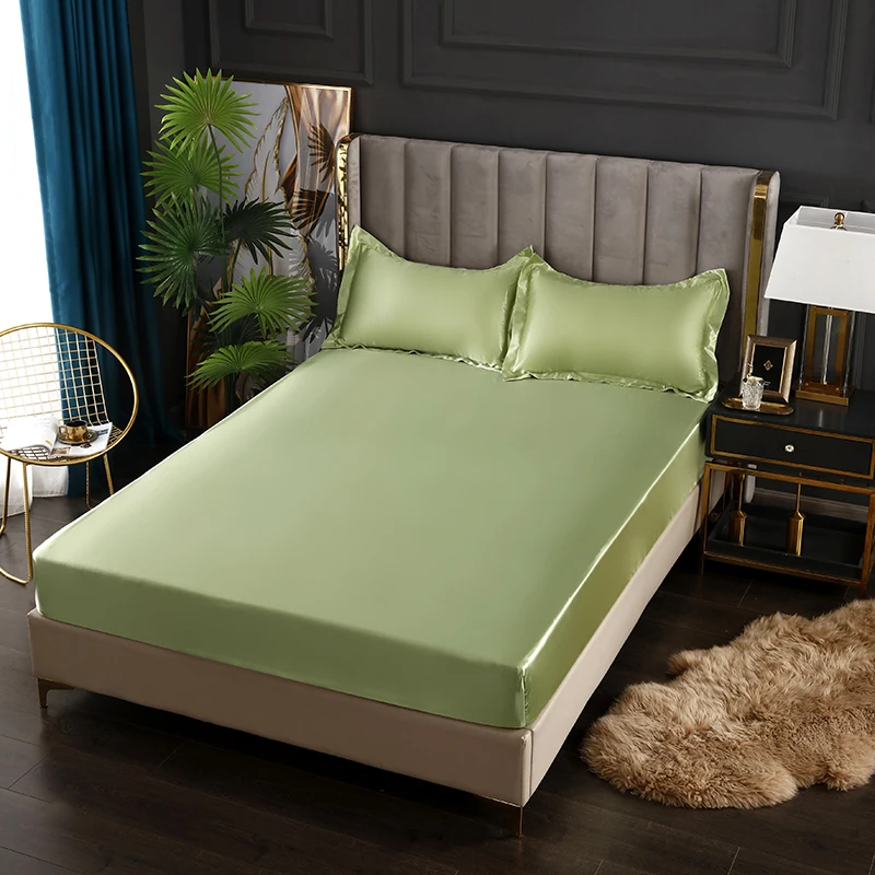 Einfarbiger, modischer Satin-Spannbettlaken-Rayon-Matratzenbezug mit elastischem Band, Bettlaken für Bettwäsche 140 x 200, 160 x 200