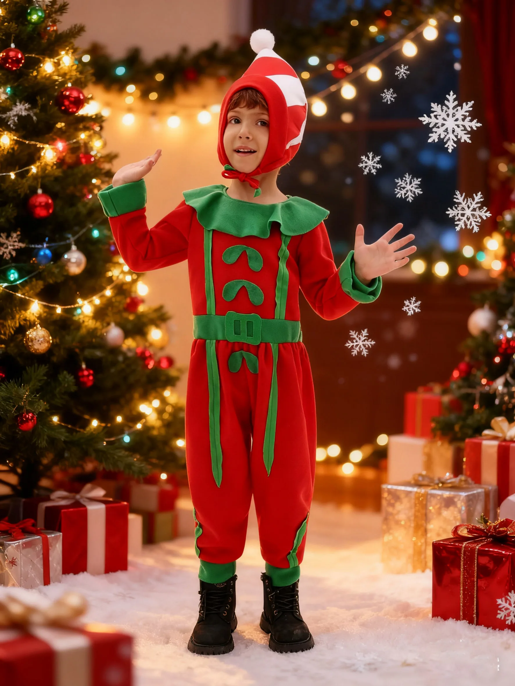 

Children's Outfits Jumpsuit and hat Sets Boys Christmas elf cosplay costume party Festival Dress up children's performance clot