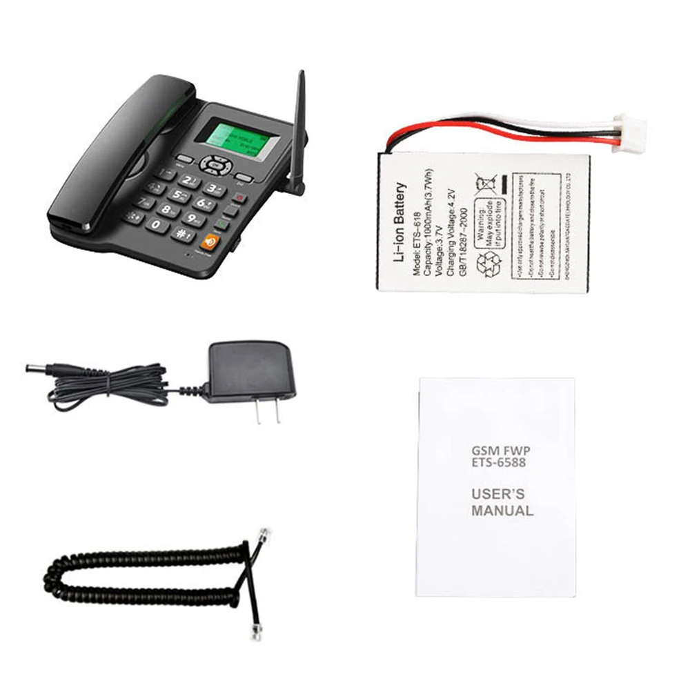 Cordless Phone Desktop Telephone Support GSM 850/900/1800/1900MHZ Dual SIM Card 2G Fixed Wireless Phone W/Antenna Radio Clock