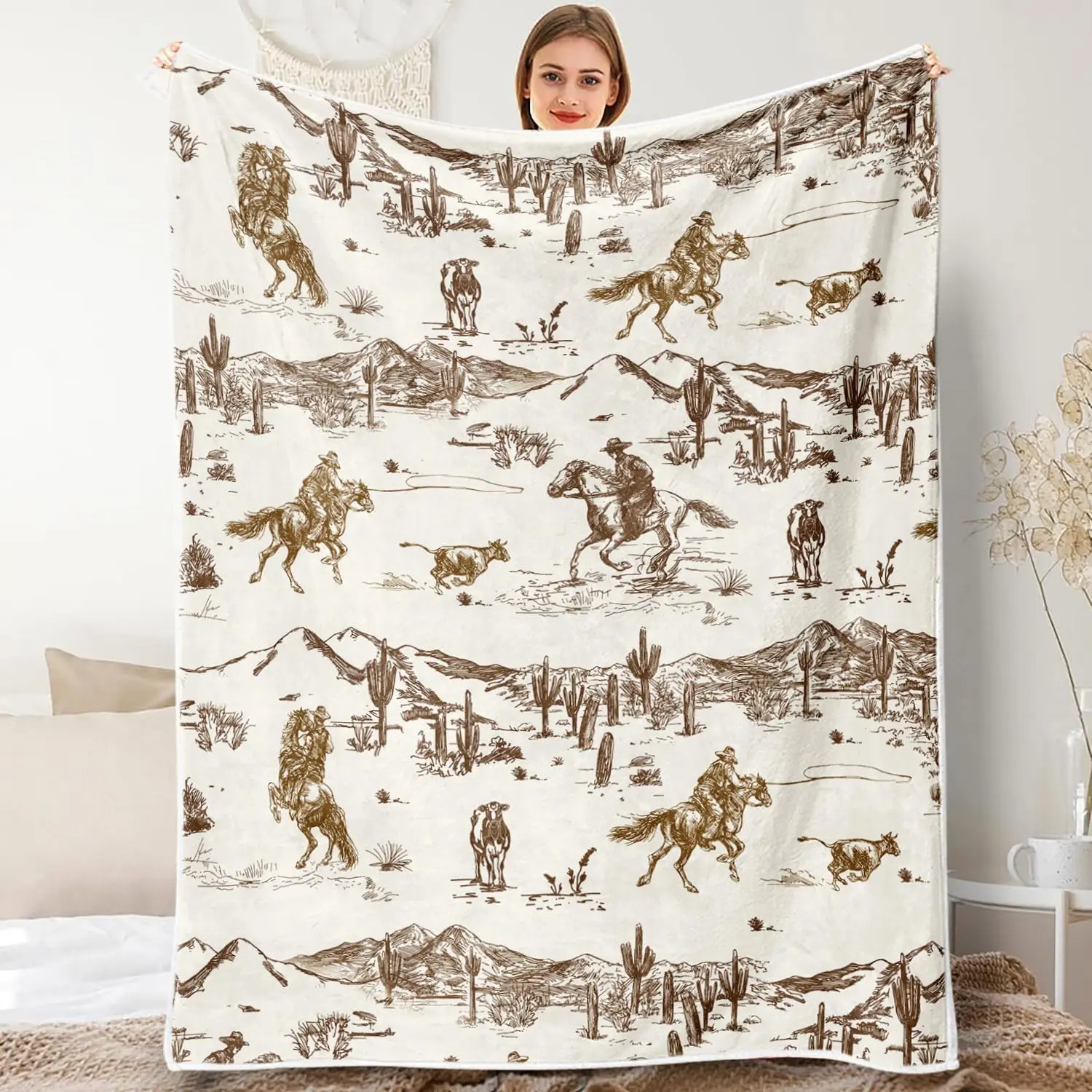 

Ковбойские пледы в стиле вестерн, винтажное фланелевое теплое мягкое уютное пушистое одеяло с дикой-кроватью, белое одеяло с американской тематикой в стиле кантри F