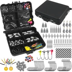 160 Uds accesorios de pesca Kit de aparejos incluidos anzuelos de pesca Bobbers giratorios peso de plomo equipo de pesca para lubina trucha