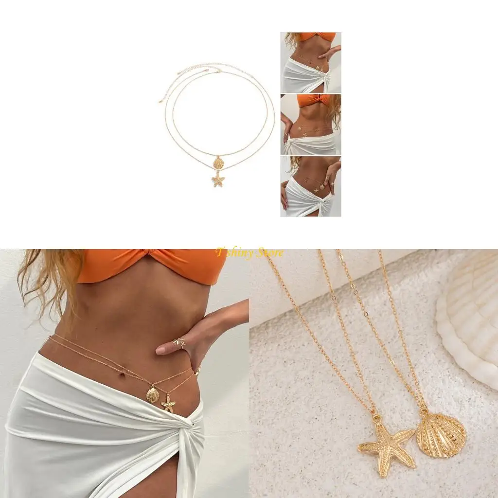 

N58F Natural Ocean Waist Jewelry Adjustable Body Chain Summer Accessory