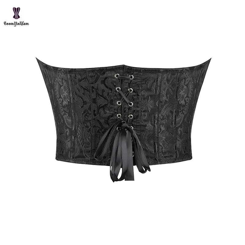 Plus Size Xs-6XL Gothic Corselet Women 16 Plastic Bones Bandage Bustier Brocade Simple Floral Lace Up Corset Top With Side Zip