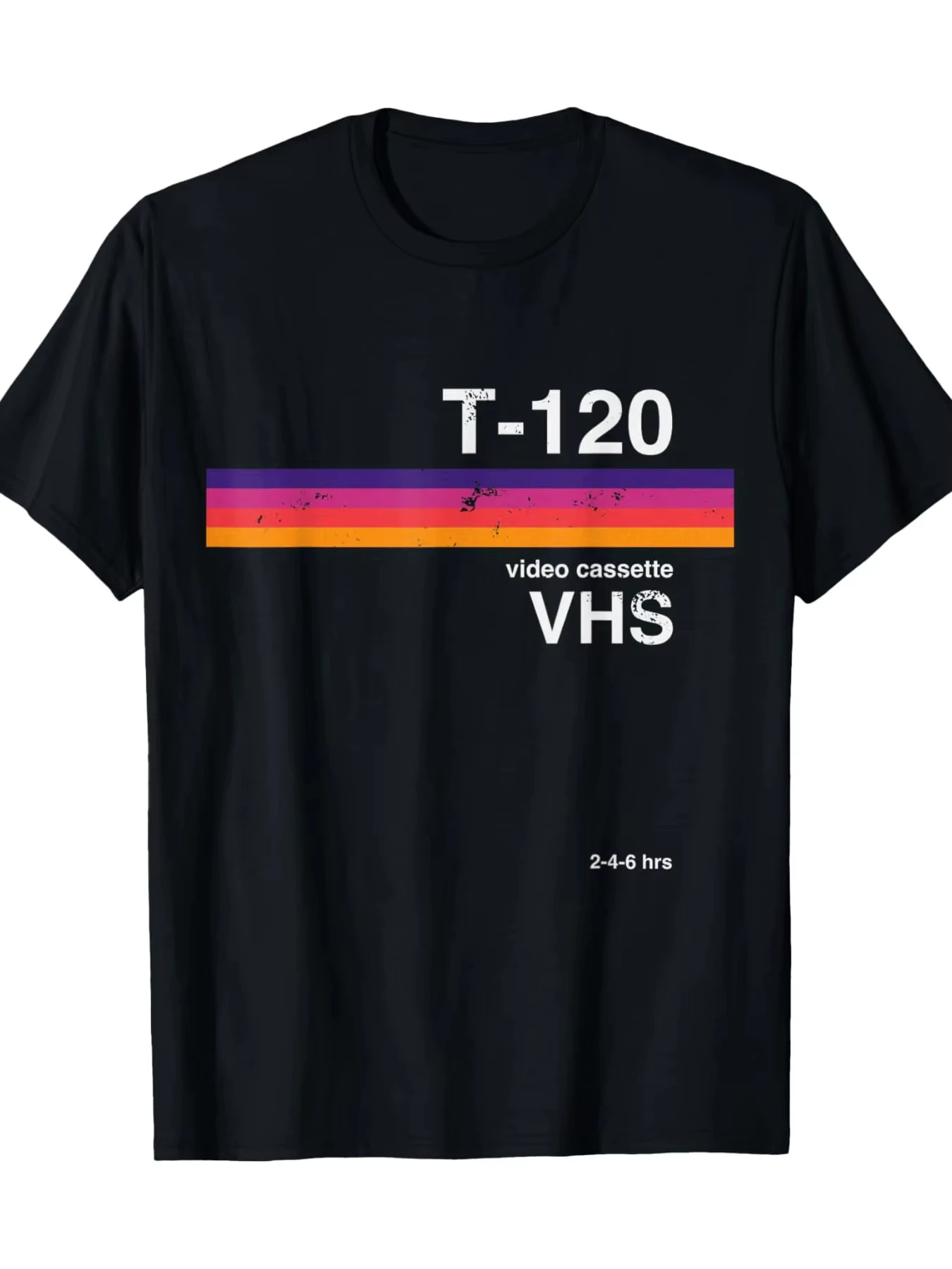 Camiseta Masculina Casual de Algodão Preta com Estampa de Fita VHS e Letras, Gola Redonda, Manga Curta, para Nostálgicos dos Anos 80 e 90